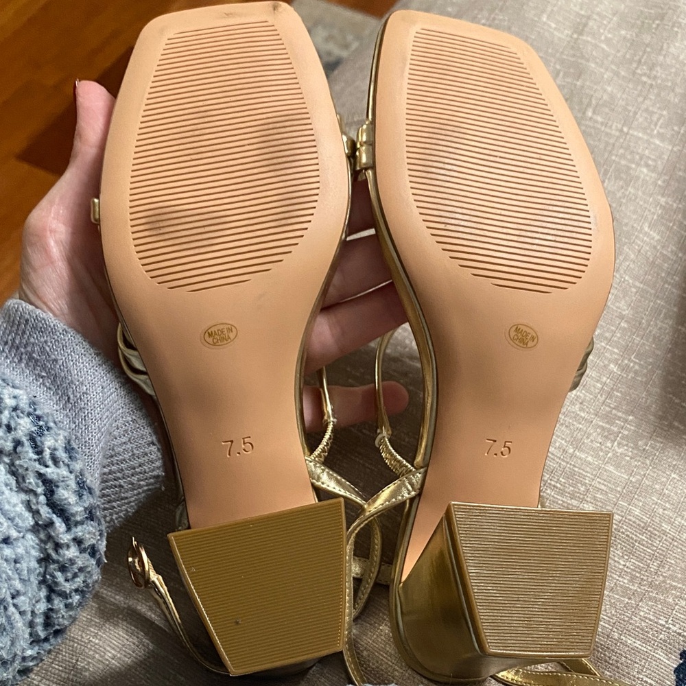 Elegant Gold Strappy Block Heels - Picture 7 of 7